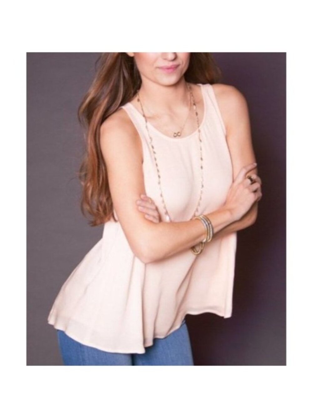 ELLA MOSS  Stella Layered TANK in MIMOSA Light Peach TOP Rayon M - Picture 7 of 7